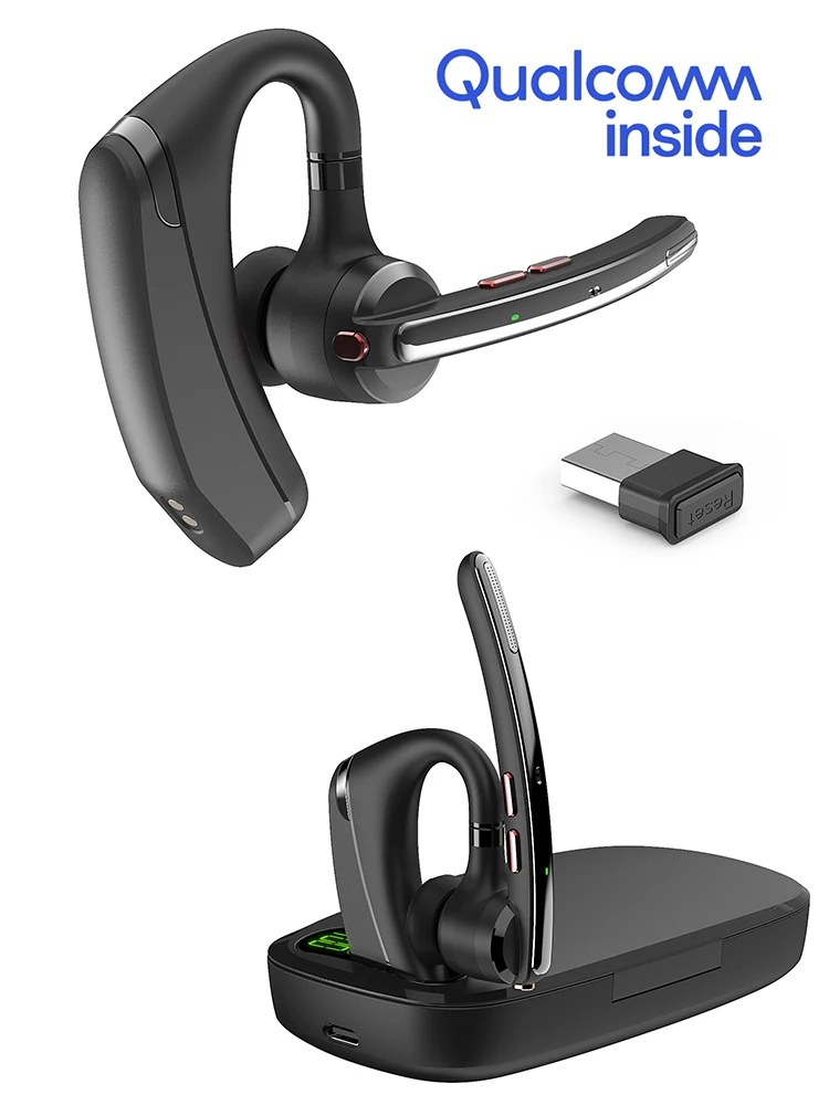 Bluetooth-headset, draadloos oortje met upgrade ruisonderdrukkende microfoon, 100 uur gesprekstijd, handsfree hoofdtelefoon met mute-knop - afbeelding 2