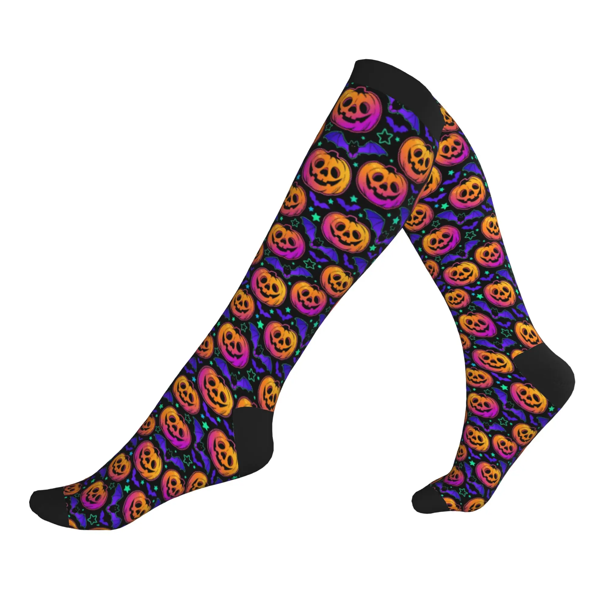 Harajuku Colorful Pumpkin Bats Star Moon Gothic Magic Mysterious Socks Men Women Warm Basketball Sports Sports Compression Socks