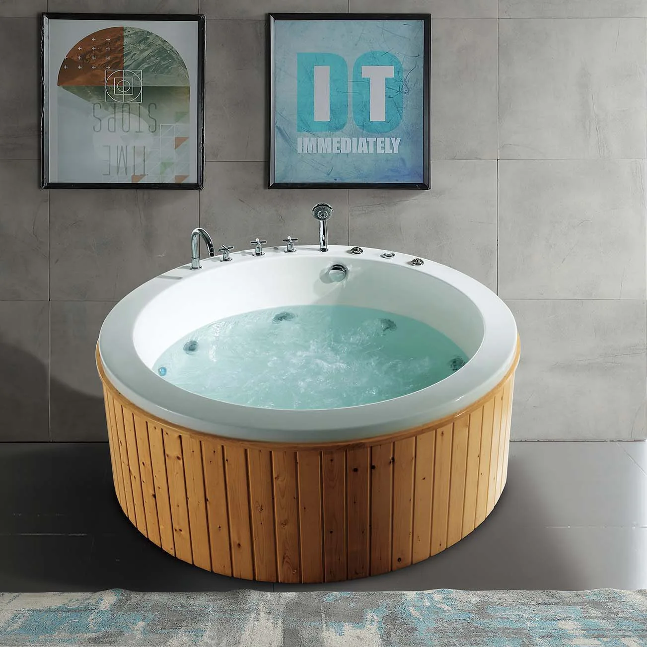 Outdoor Jacuzzi Tub, Round Spa Pool, Large Capacity, Smart Temperature Control, Outdoor Hot Tub, Garden Soaking Bath