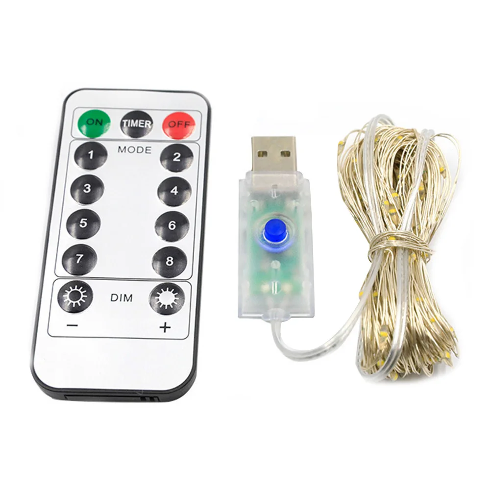 Tira de luces LED para decoración de habitación, cable de cobre, USB con control remoto, cadena de luces decorativa, cadena de luces de hadas para exteriores, 5M/10M