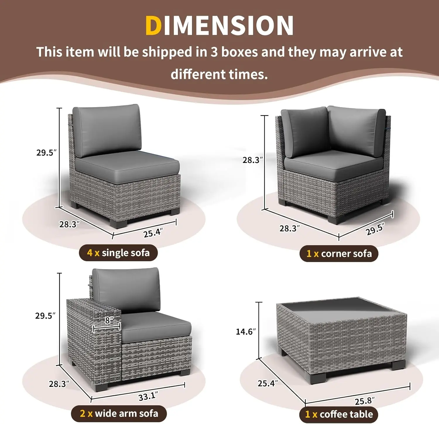 Outdoor Patio Furniture Wide Sectional Rattan Sofa Set, Wicker  Conversation Set w/Cover for Deck, Poolside, Porch