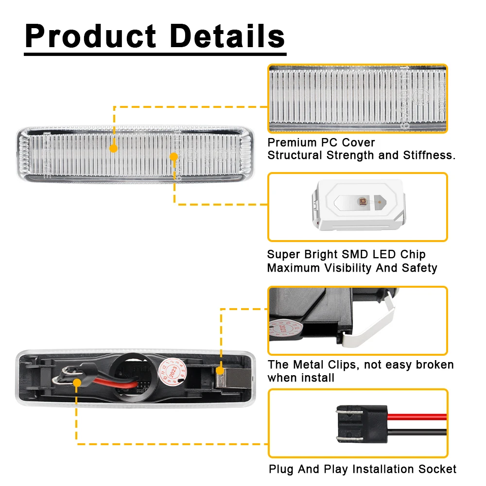 For BMW 5 Series E39 LED Side Marker Lights 1995 1996 1997 1998 1999 2000 2001 2002 2003 2004 Turn Signal Lamps 63148360589