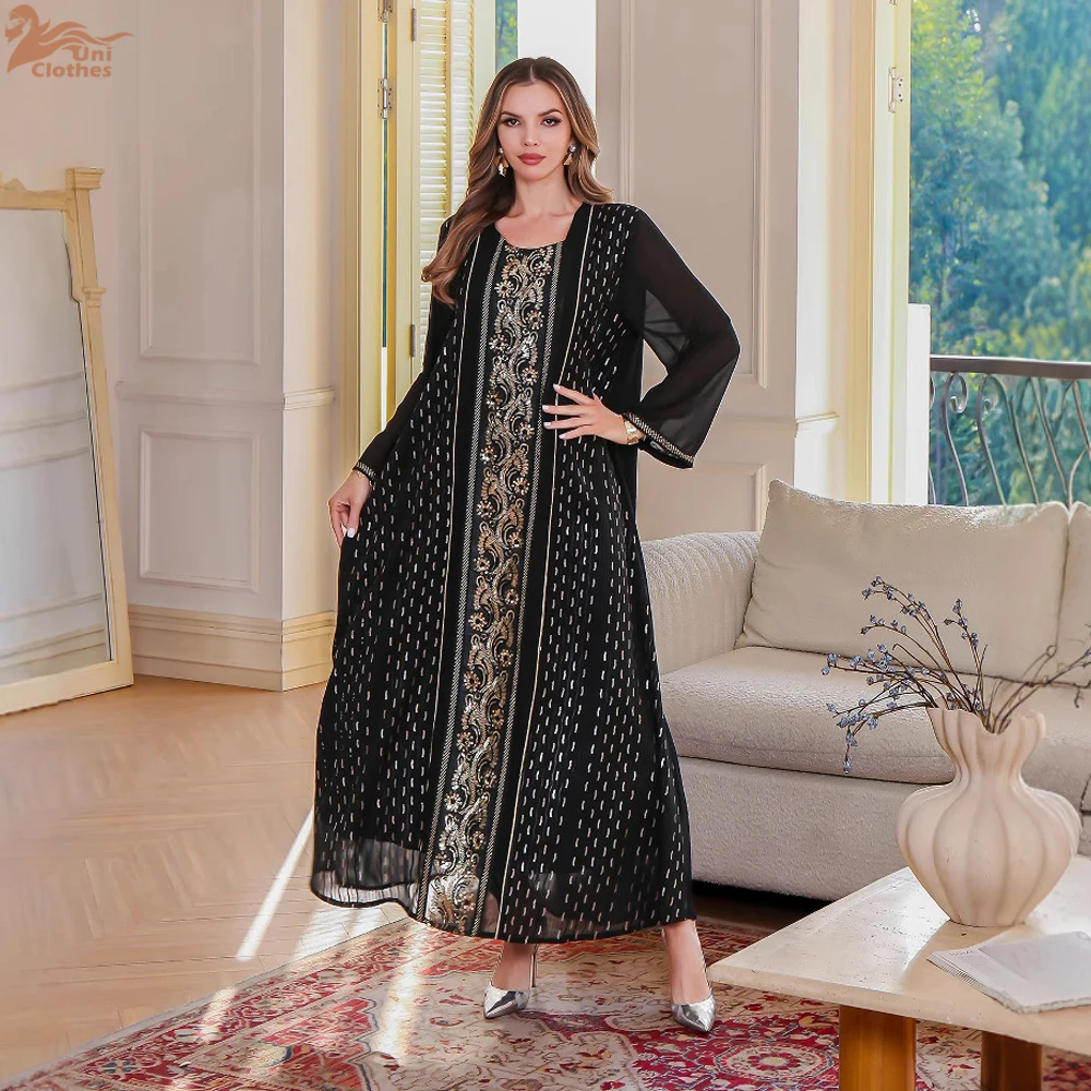 

2025 New Dubai Beaded Elegant Women Evening Dress Beading Maxi Abayas Embroidered Kaftan Morocco Dubai Kuwait Islam Dress