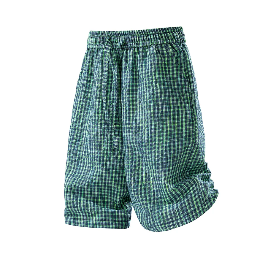 Summer Plaid Shorts Men Fashion Casual Hawaiian Beach Shorts Summer Short Pants Male Stretch Waist Bottom