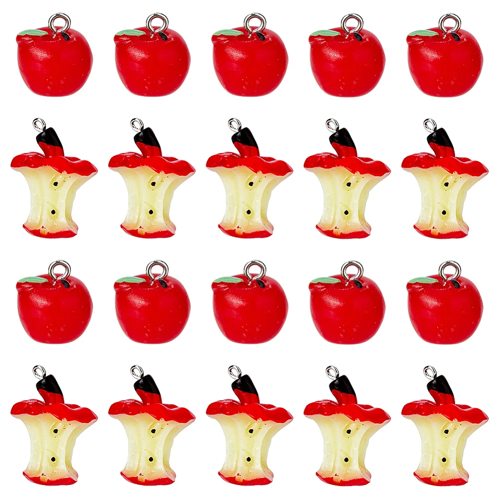 40Pcs Red Apples Resin Charms Apples Core Teacher Red Imitation Food Dangle Charms Fruit Inspired Charms