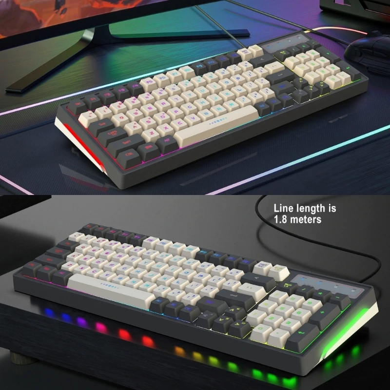 

20CB 96 Keys Membrane Keyboard RGB Backlit Two Color Injection Molding Backlit Keyboards USB Corded Gaming Keyboard