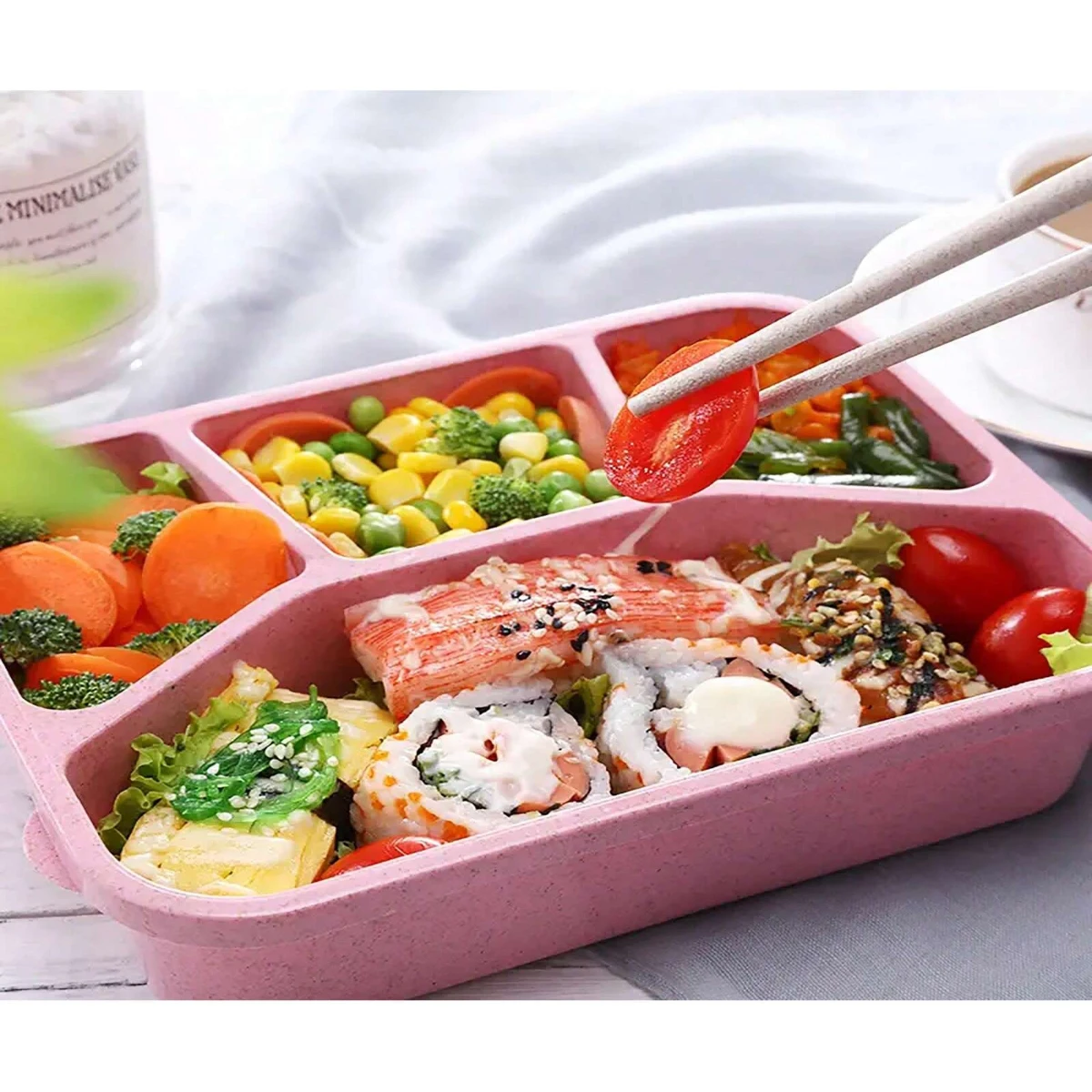 1 Pc Wheat Straw Fiber Lunch Box, Four-Compartment Separate Sealed Student Lunch Box, Environmental Hygiene Bento Box