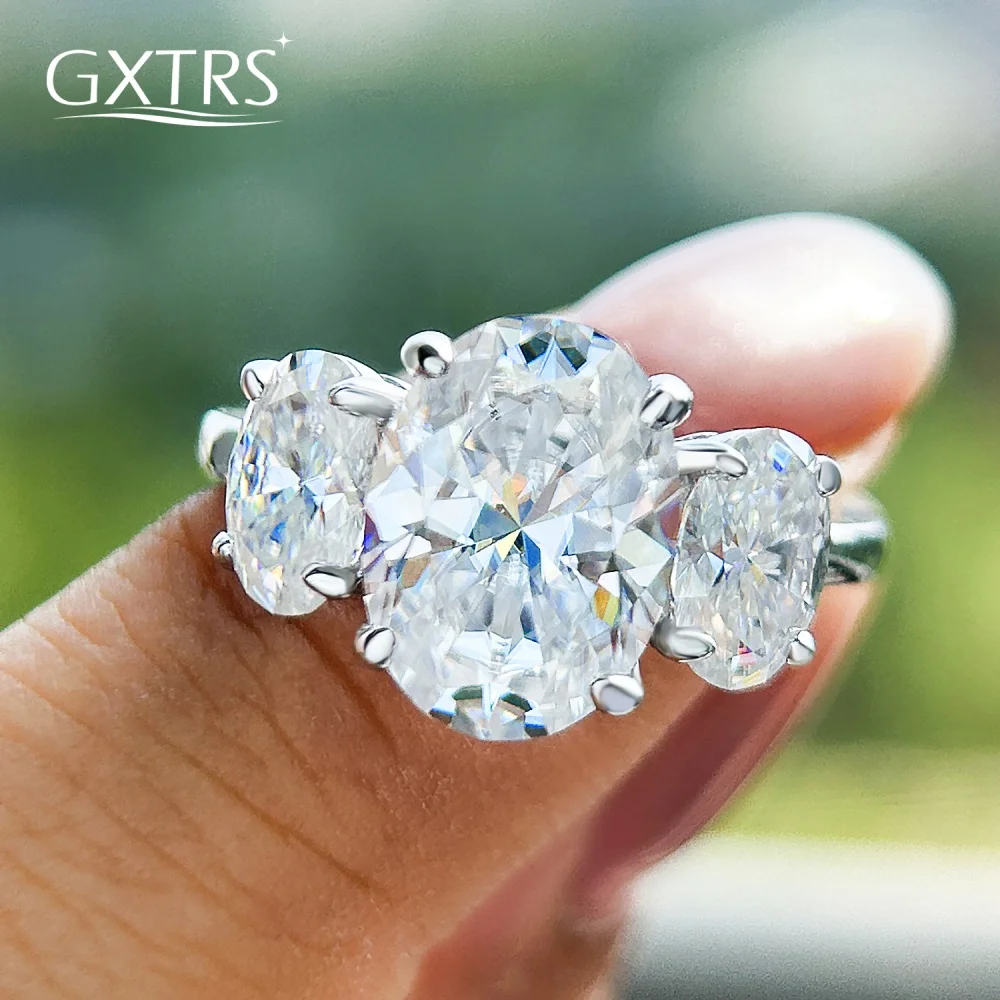 

GXTRS 6CTTW Oval Cut Moissanite Rings For Women S925 Silver 3-Stones Lab Diamond Wedding Band 18K Plated Pass Test Fine Jewelry