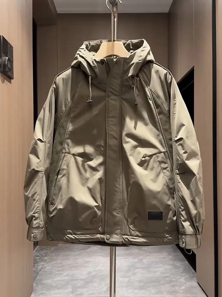 

Мужская повседневная свободная куртка с капюшоном в американском стиле, модная хлопковая верхняя одежда, корейская версия, свободная мужская одежда для тепла