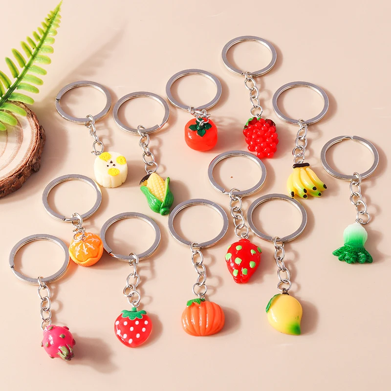 Lovely Candy Strawberry Donut Keychain Cake Ice Cream Keyrings Fruit Food Key Chains for Women Girls Bag Hanging Pendants