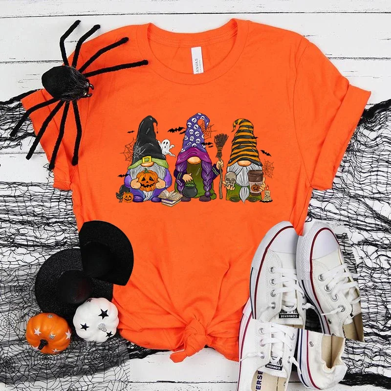 (Premium T-shirt)Halloween Gnome Short Sleeve Print T Shirts Women Causal Harajuku Tops Funny T Shirt(Fast Delivery)