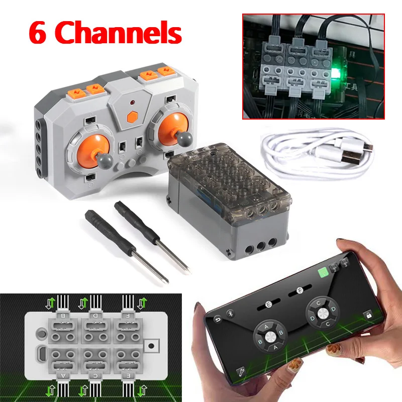 Technical 6-Channel APP Linear Motor Remote Controller Rechargeable Lithium Battery Sbrick Box PF Accessory MOC Modification Kit