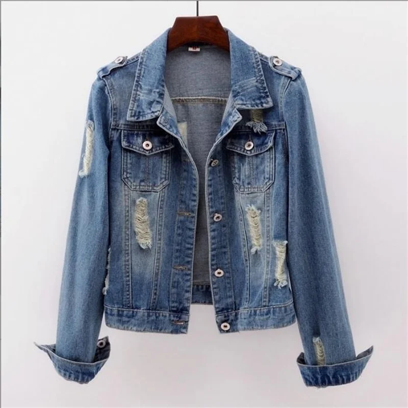 

Women Jackets New Spring Outwear Denim Coat Solid Turn Down Collar Cotton Jacket for Female Plus Size S-3XL