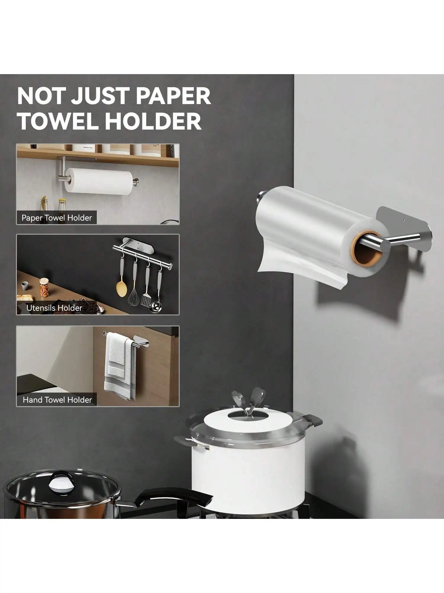 [Stock Local] Soporte Metálico para Toallas de Papel, Estante de Almacenamiento para Cocina y Baño, Organizador de Servilletas Montado en Pared o Encimera, Dorado y Negro