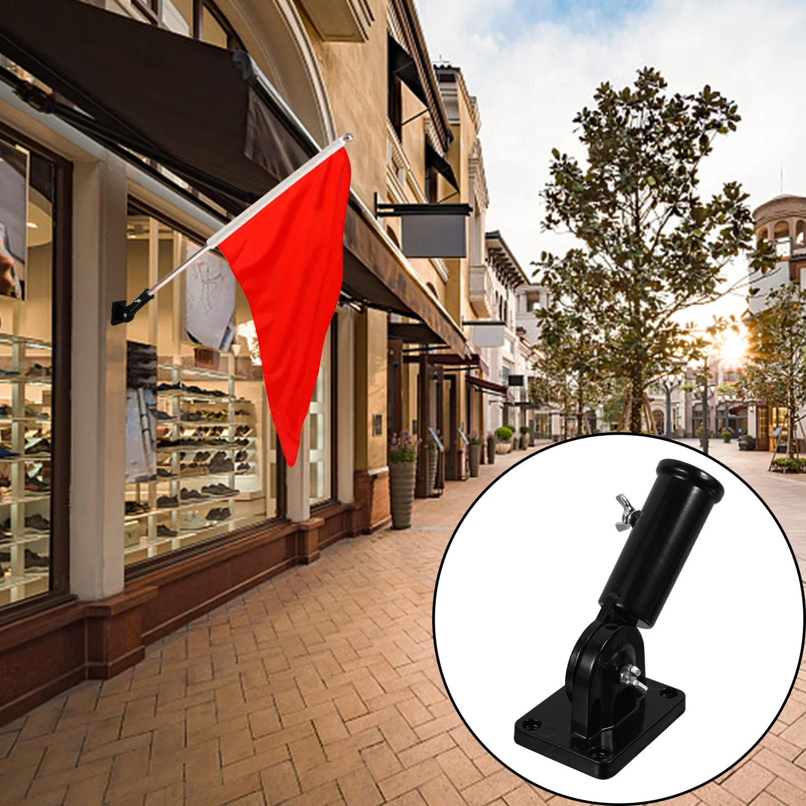 Flag Pole Holder Adjustable Bracket Heavy Duty Aluminum Mounting Base for National Day Celebration Flags Black