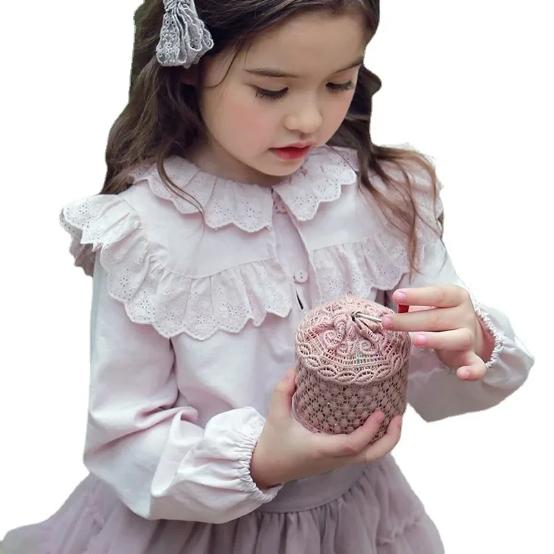 

Baby Girls Cotton Blouse Shirts Fashion Children Kids Toddlers Lace Tops Puff Sleeve Clothes Spring Autumn Cute Clothes CC190