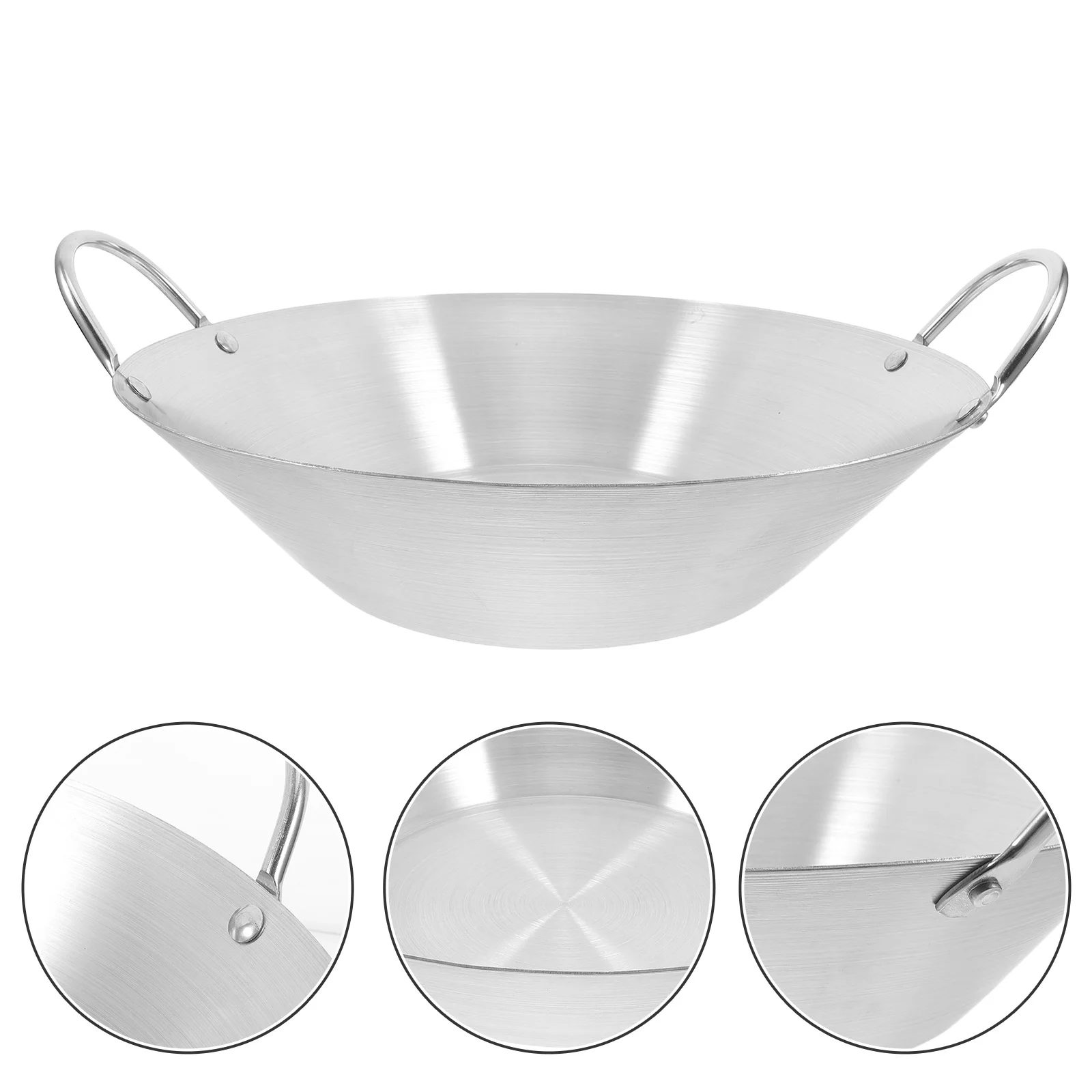 

Нержавеющая сталь с плоским дном вок с двойной ручкой, большая емкость, сковорода для жарки, кастрюля для приготовления пищи, кухонная кастрюля для кемпинга, горячая кастрюля для сухого приготовления пищи