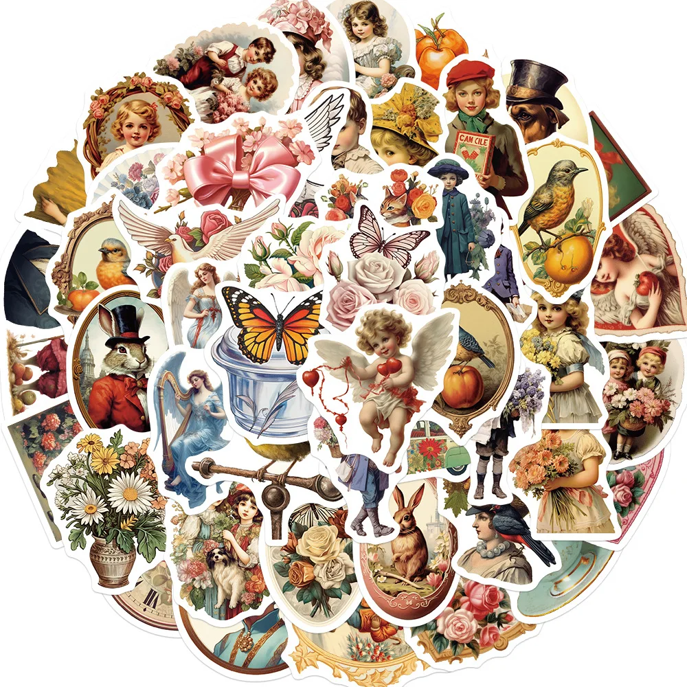 10/30/50PCS Vintage Old Times Cartoon Stickers Victorian Cute Angel Decals Suitcase Scrapbook Phone Laptop DIY Waterproof Toys