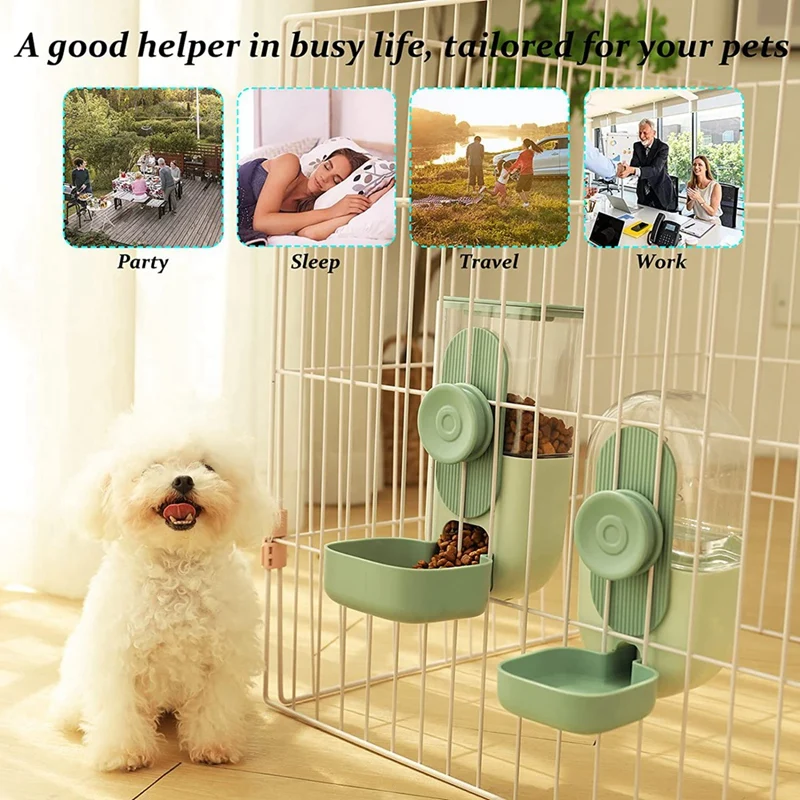 Hanging Automatic Pet Food Water Dispenser, Auto Pet Feeder and Waterer Set, Cage Food Bowl Dog Feeding Station-A55K
