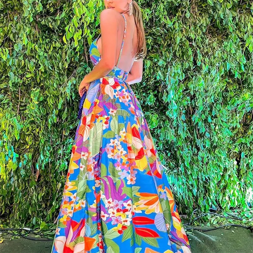Women's Casual Holiday Dr Floral Print Off-oulder Maxi Gown High Waist Street Sle Summer Long Skirt A-Line Silhouette