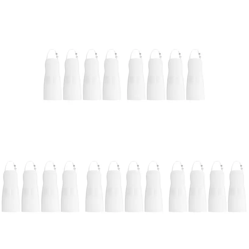 

20 Pack Bib Aprons With 2 Pockets Adjustable Kitchen Cooking Chef Apron For Women & Men, White-ABXK