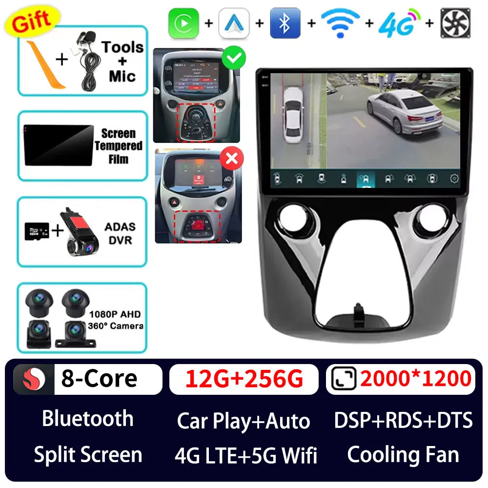 Android 15 Autoradio Voor Peugeot 108 Citroen C1 Toyota Aygo B40 2014 - 2021 Gps Multimedia Speler Navi Draadloze carplay Auto Dsp