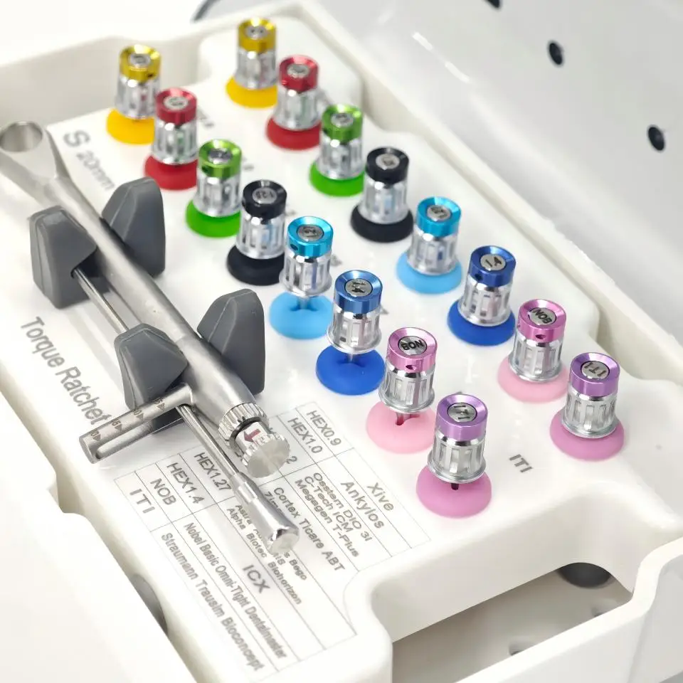 1 Kit Surgical Dental Implant Torque Ratchet Wrench Kit Fully Autoclavable 16 Drivers Dentistry Prosthetic Repair Tools