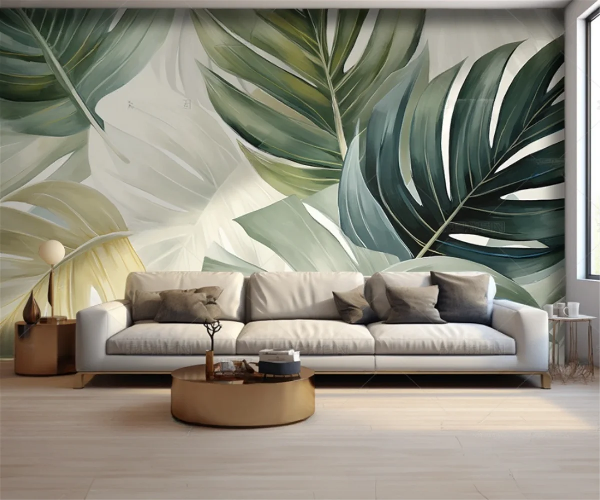 Custom size 3D wallpaper Rainforest plants palm leaf background mural Home decoration leaf decorative painting 3d wallpaper