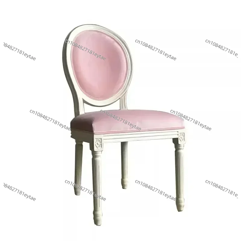 American princess style study chair nail salon makeup chair European retro ivory white solid wood