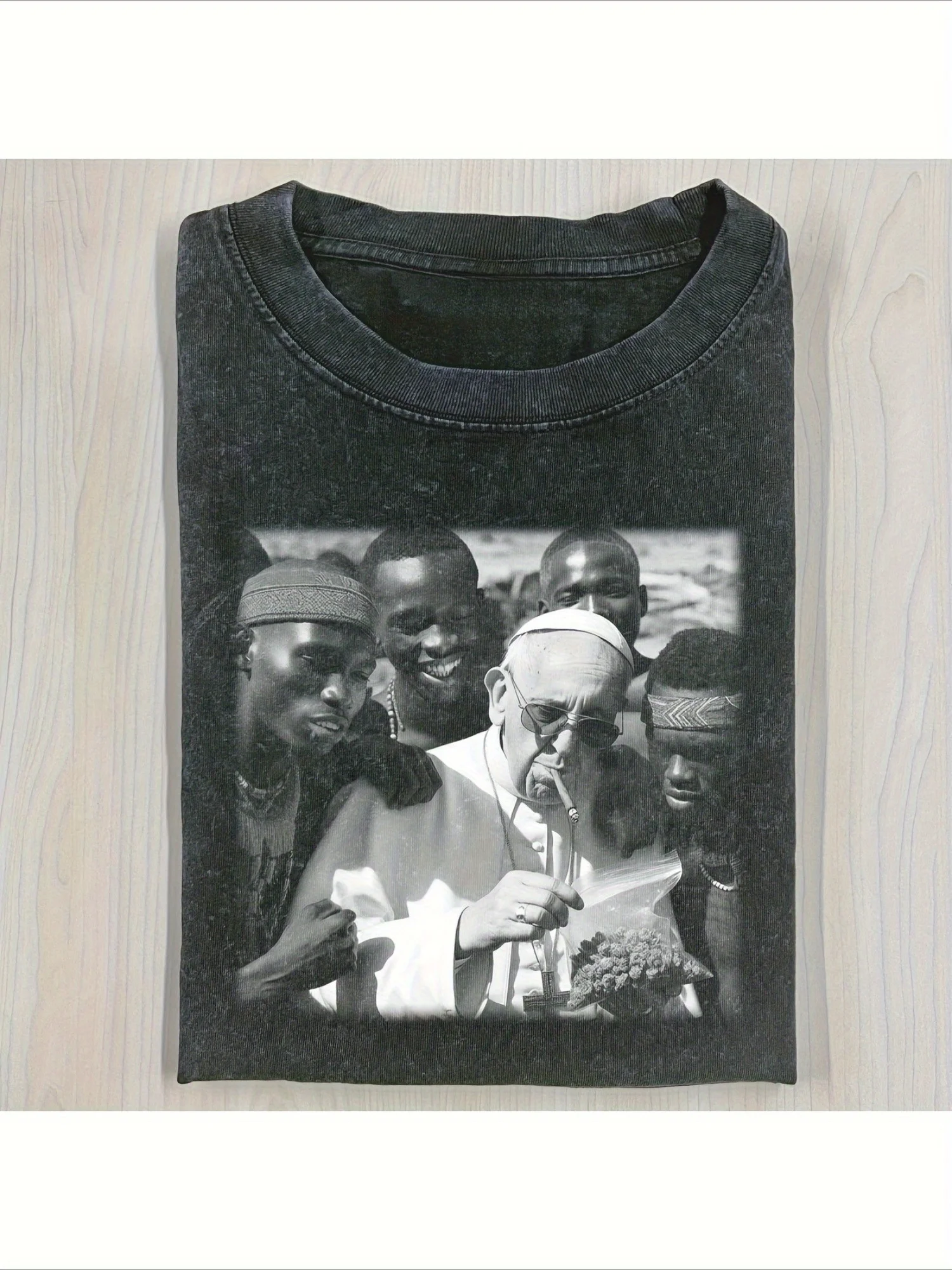 Herren Retro Pope Grafik T-Shirt aus schwerer Baumwolle, Unisex Casual Streetwear T-Shirt mit digitalem Regenschirm-Saum und ganzjährigem Tragekomfort