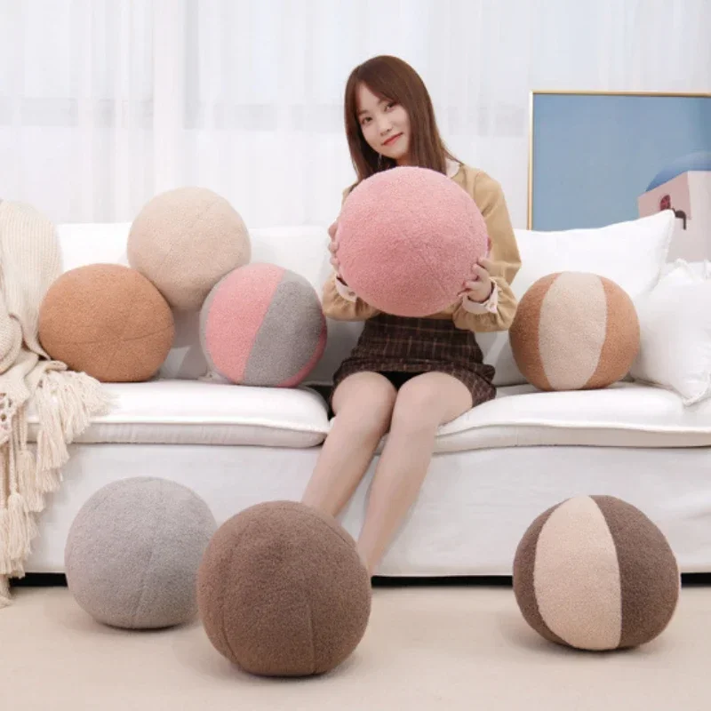 Round Cushion Nordic Ball Shape Stuffed Decorative Pillow for Room Sofa Office Soft Solid Color Cushions Waist Rest Throw Pillow