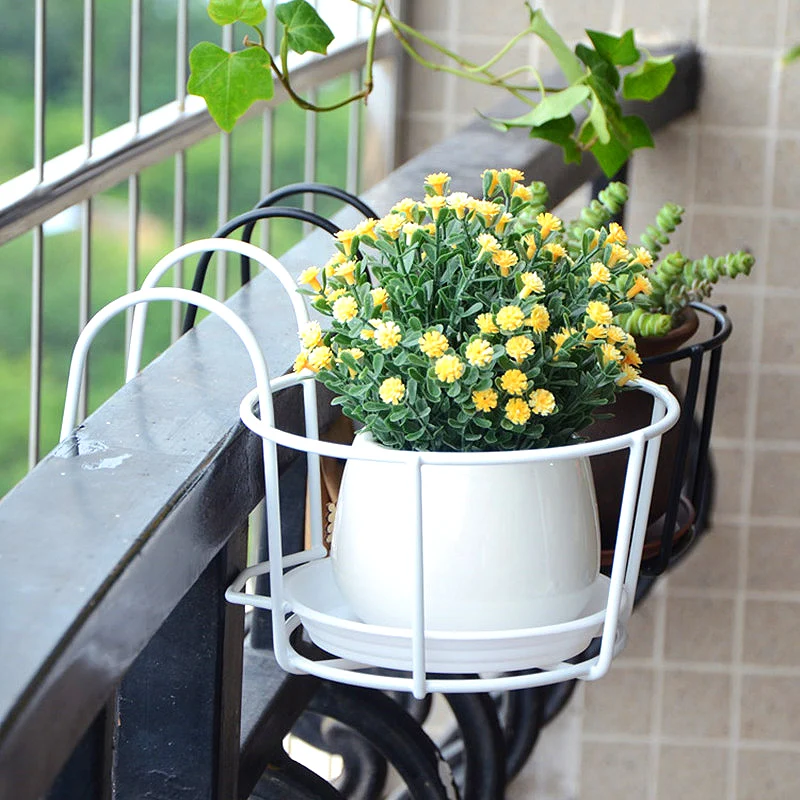 Balcony Hanging Flower Stand Hanging Potted Plant Flower Pot Rack Wall-mounted Hook Home Garden Office Hotels Plant Decoration