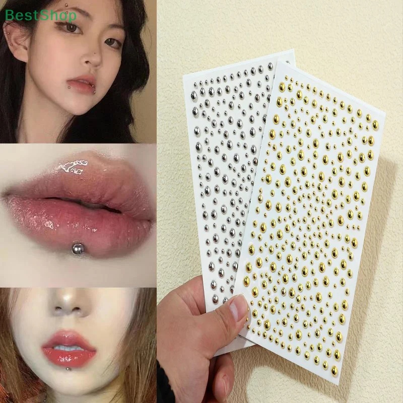 

1 Sheet Fake Lip Labret Studs Stick On Fake Nose Stud Facial Rhinestone Decor Tattoos Stickers