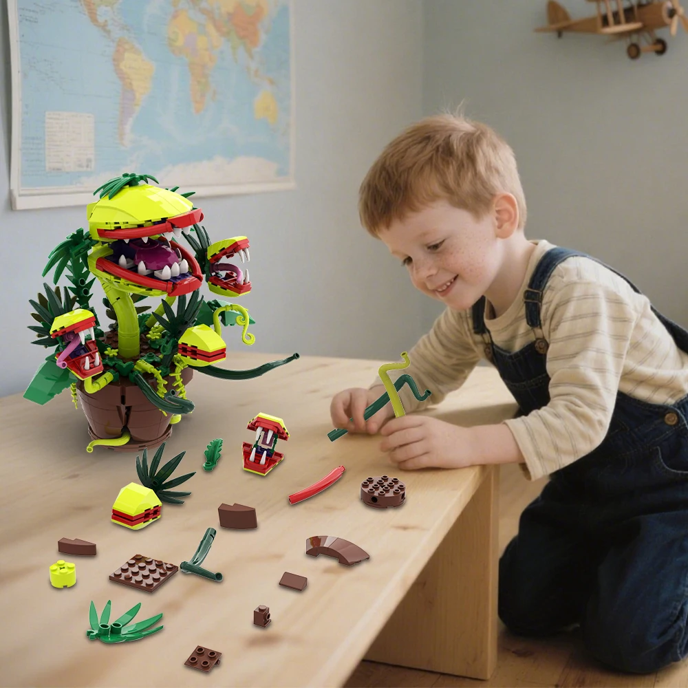 

MOC Halloween Multi-Headed Carnivorous Plant Building Set 428PCS Terrifying Plant Potted Brick Adult Toy Gift