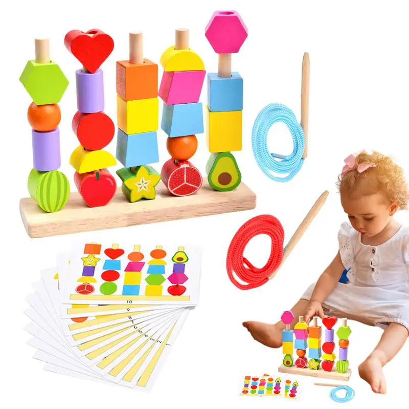 

Wooden Beads Sequencing Toy Wooden Learning Puzzles Color Recognition Toy Fine Motor Skills Enhancer Educational STEM Preschool