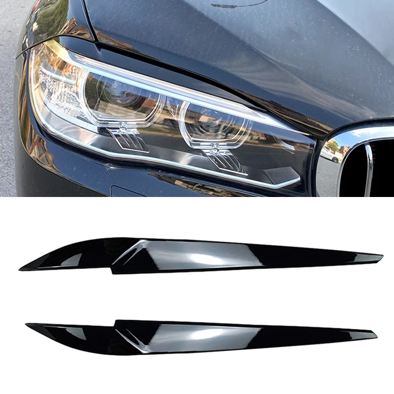 For BMW X5 X6 F15 F16 Glossy Carbon Front Headlight Eyebrow Eyelid Stickers Head Lamp Light Decoration Trim Sticker 2014-2018