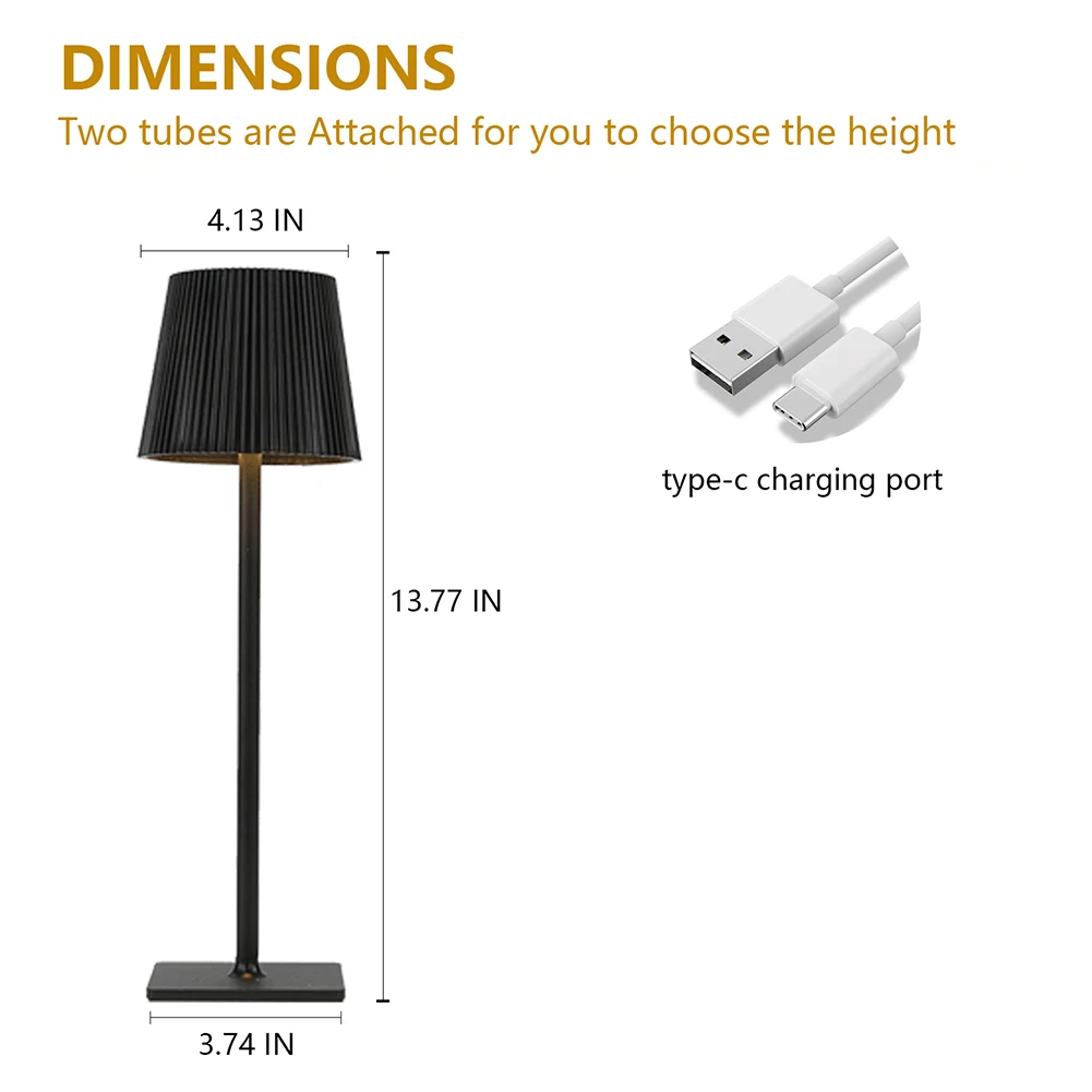 LED Cordless Table Lamp Rechargeable Desk Lamp 3-Level Brightness Touch Control Night Light For Bedroom Dining Room