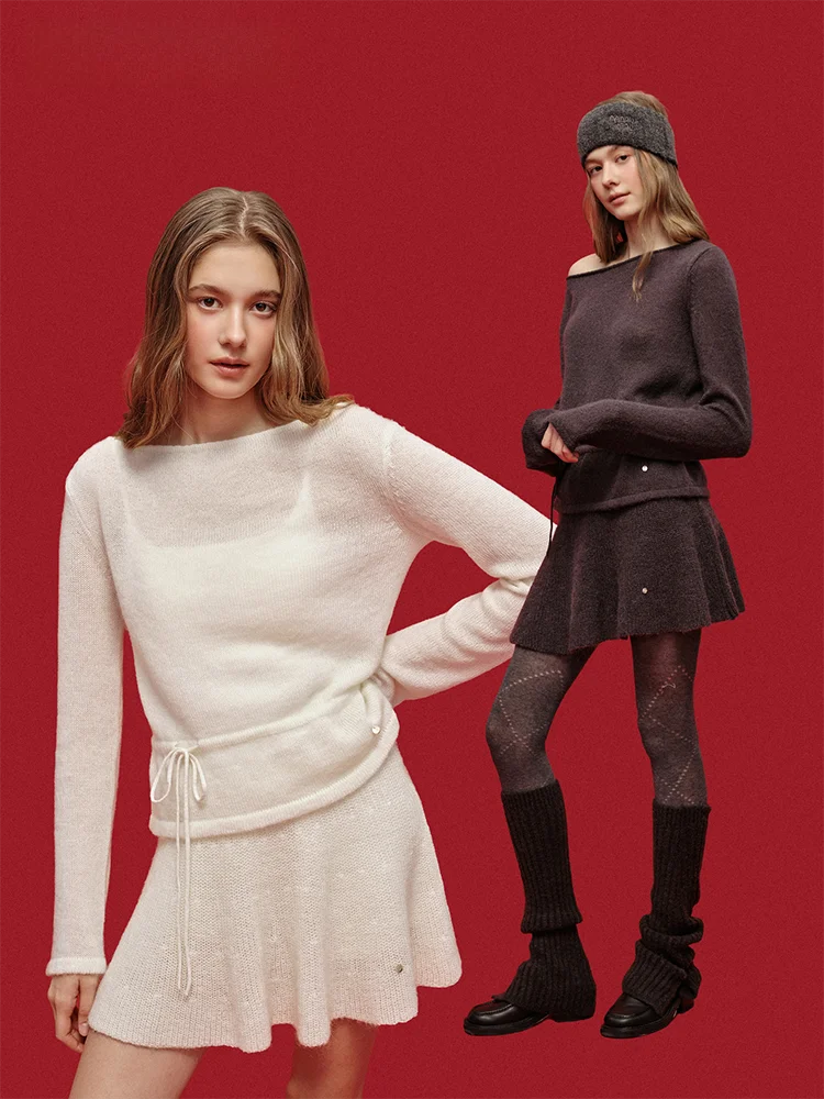 

Moonmoi Women's Knitted Sweater And Skirt Set Waist-Cinching Belted A-Line Skirt Long Sleeve Warm Casual Style Spring Au...