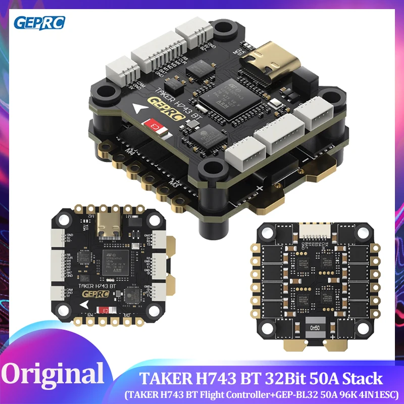 

GEPRC TAKER H743 BT 32Bit 50A Stack GEP-BL32 50A 96K 4IN1 ESC Dual Gyro Data Analyze Record Flight Barometer Racing FPV Drone