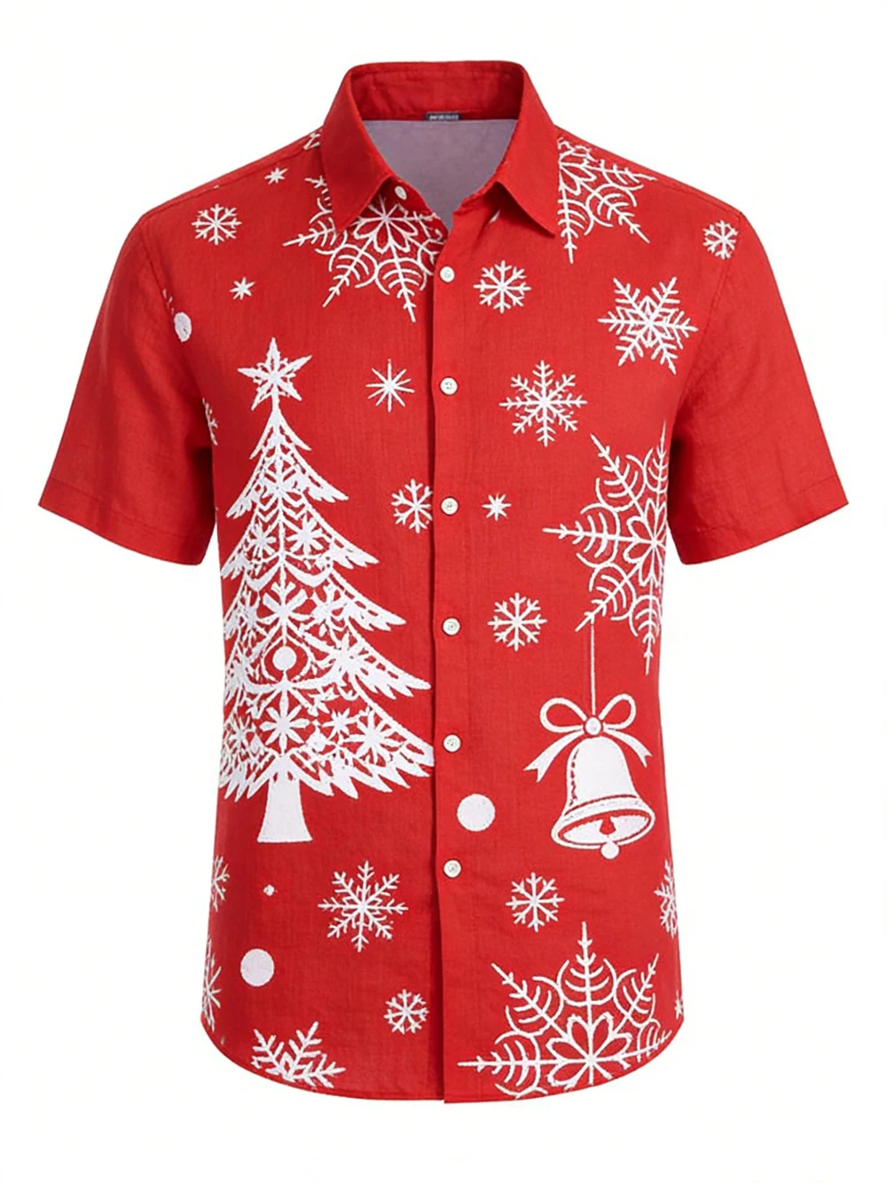 

Men's New Linen Christmas Snowflake Fir Tree Lanterns 3D Printed White Shirt Hawaiian Casual Outdoor Party Short-sleeved T-shirt