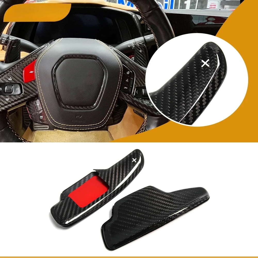 new Red/Black Steering Wheel Paddle Shifter For Chevrolet Corvette C8 Z51 Z06 2020+ Stingray Carbon Fiber Paddle Extended Trim