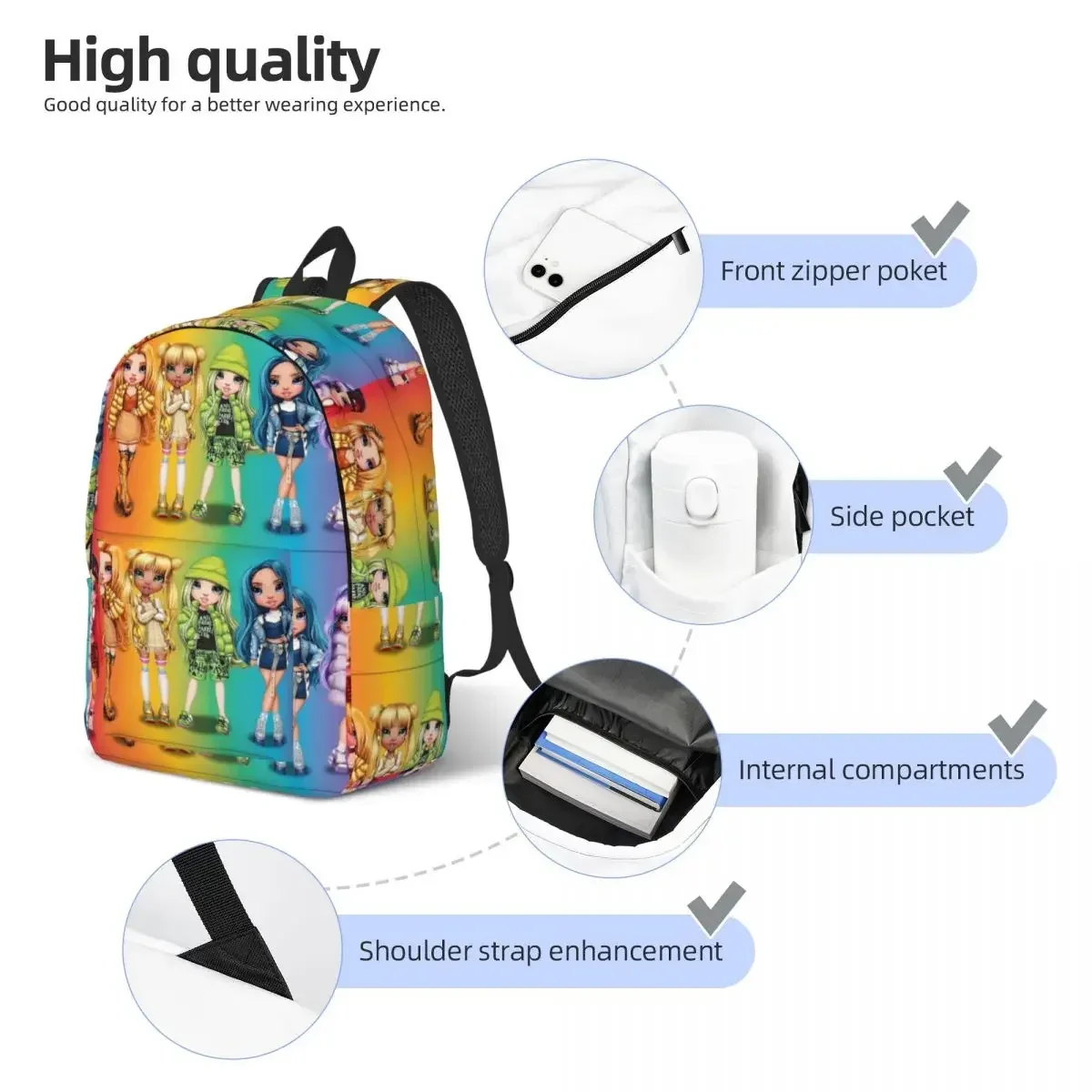 Rainbow High Backpack for Preschool Kindergarten School Student Bookbag Boy Girl Kids Sports Daypack for Outdoor Travel Hiking