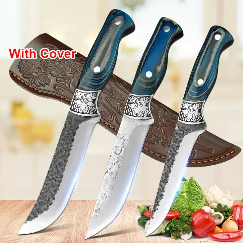 

Butcher Boning Knife Chef Cleaver Chiken Meat Vegetables Fruit Knife Wood Handle Handmade Blade Kitchen Knives With Knife Cover