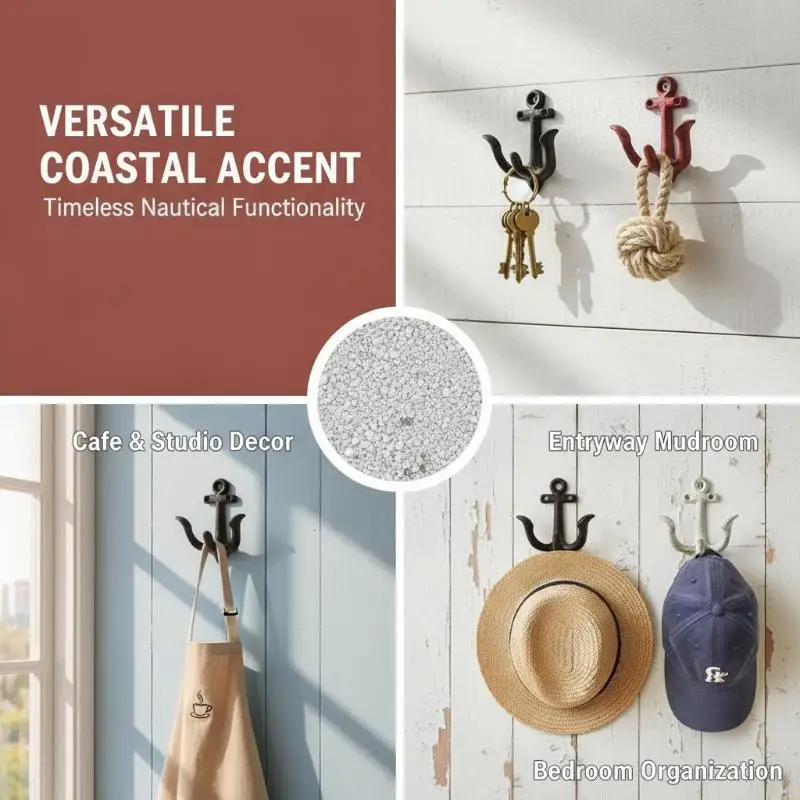 Decorative Vintage Nautical Cast Iron Anchor Wall Hooks Durable Fit Coastal Home Hang Towels Bags Keys