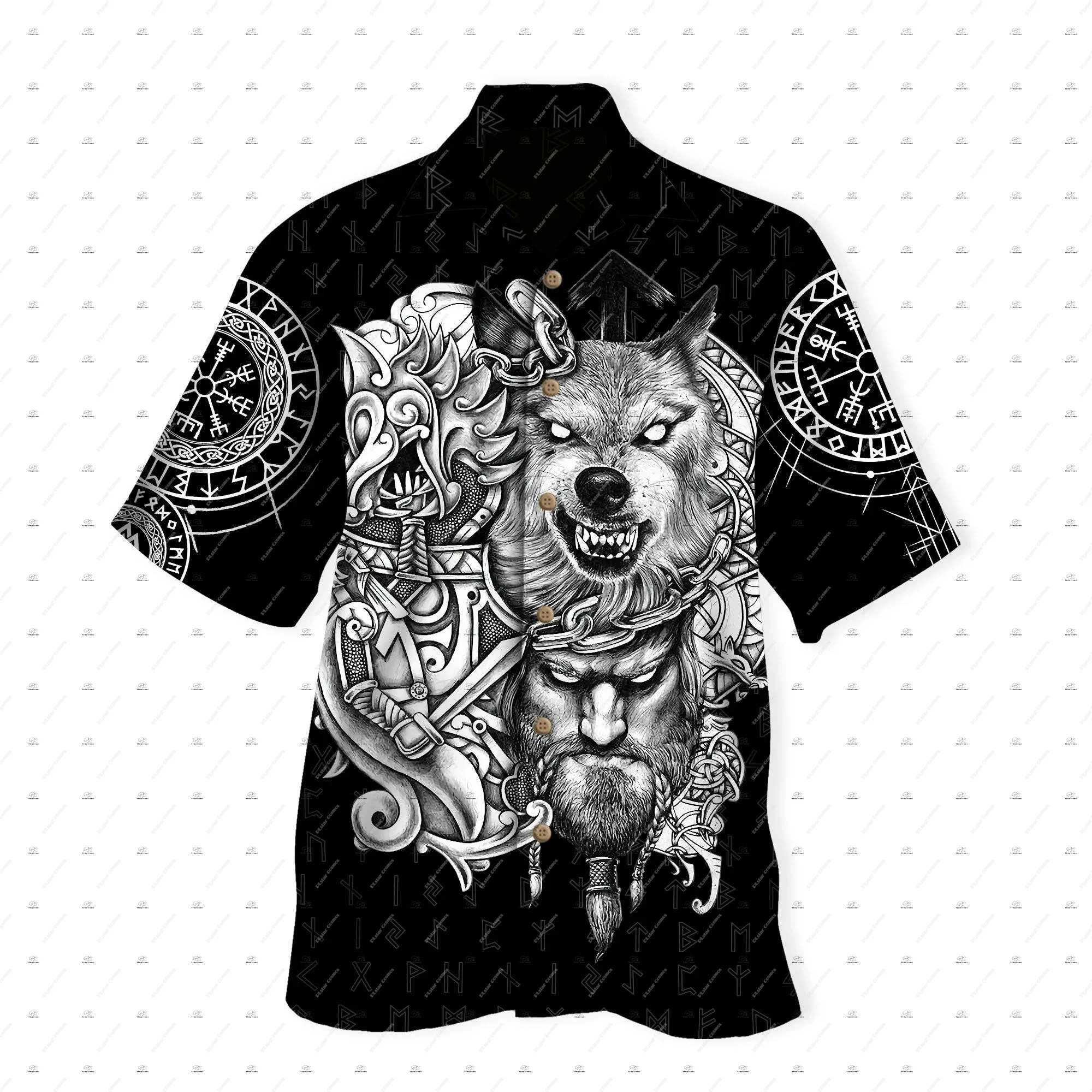 Valhalla God Odin Warrior Wolf Fenrir Tattoo Vintage 3DPrint Harajuku Summer Hawaiian Shirts Streetwear Beach Short Sleeves Q3