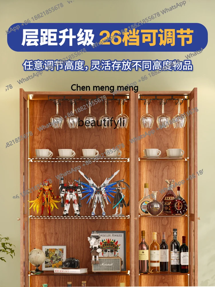 Массив дерева, гостиная у стены, небольшая бытовая стеклянная дверь, скандинавский вертикальный шкаф, высококачественный винный шкаф H