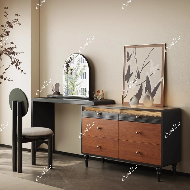 

Retro style dresser solid wood retractable small apartment bedside chest integrated bedroom storage