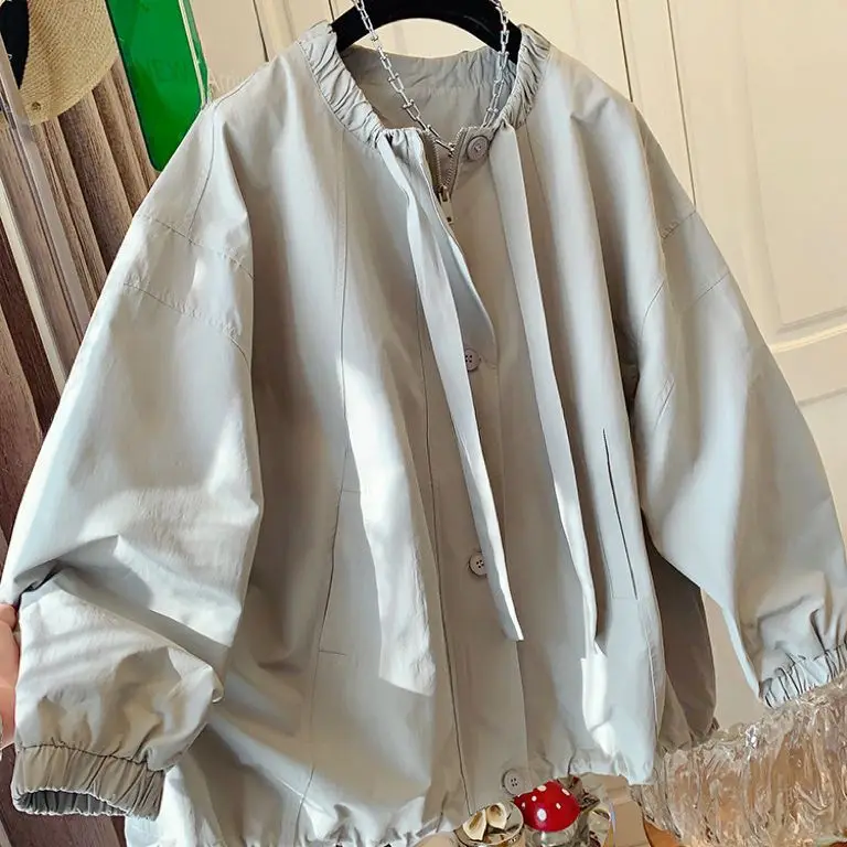 

Solid Color Drawstring Tied Pleated Jacket For Women In The Spring And Autumn Of 2025 With A Loose And Casual Design