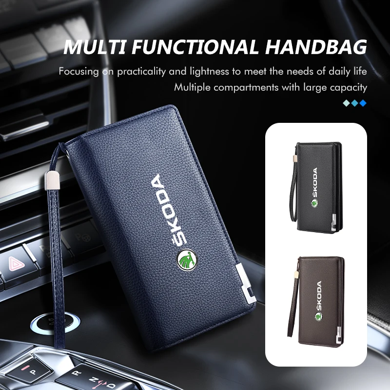 Carteras de cuero para hombre Skoda, carteras informales con bolsillo para teléfono, monedero largo de gran capacidad, Fabia Kamiq Superb MK3 VisionS Yeti