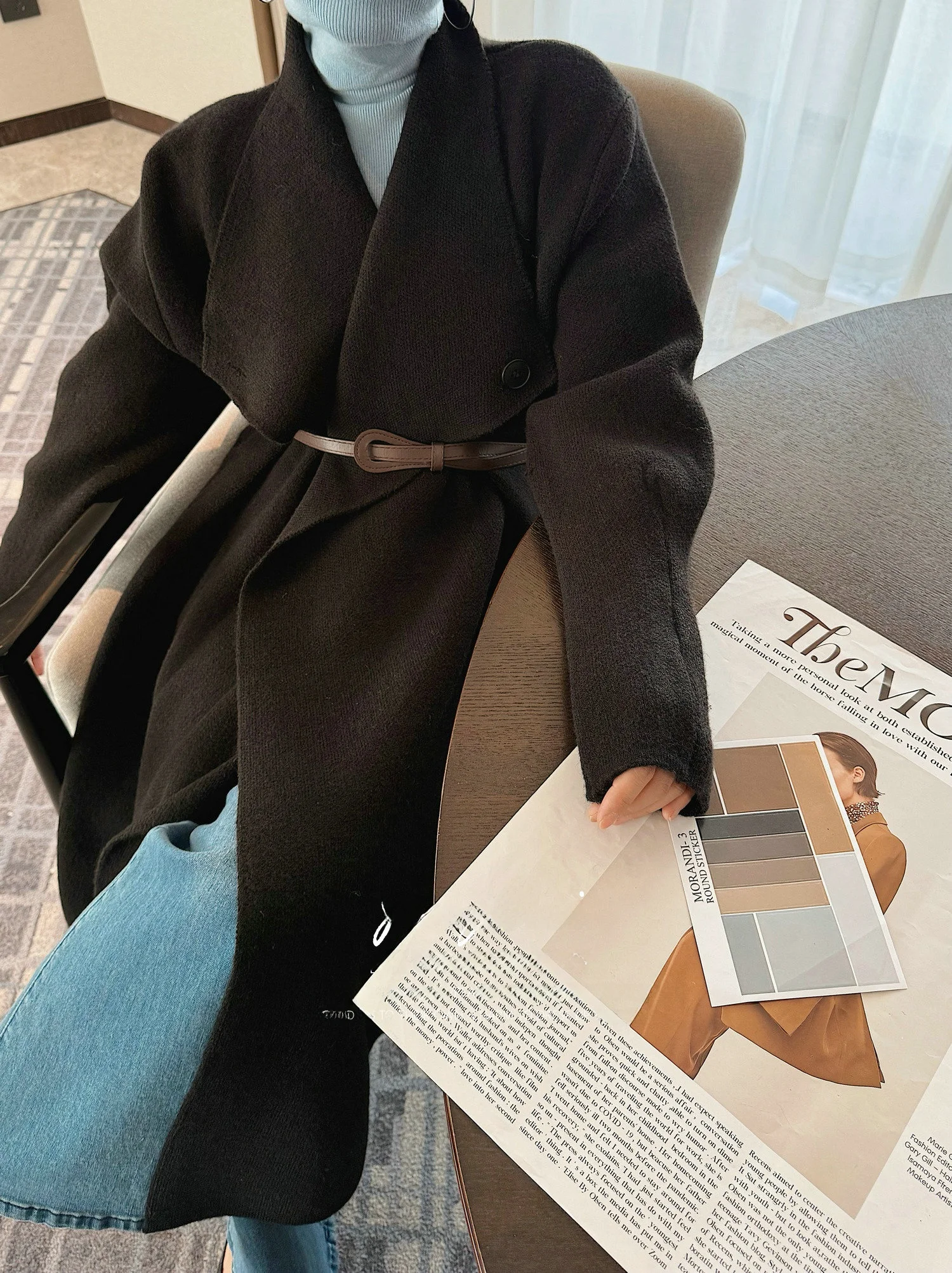 

JINGONI Long Knitted Sweater Cardigan Women's Loose Pure Color Chic Trendy Commute Sle Autumn Winter Faion